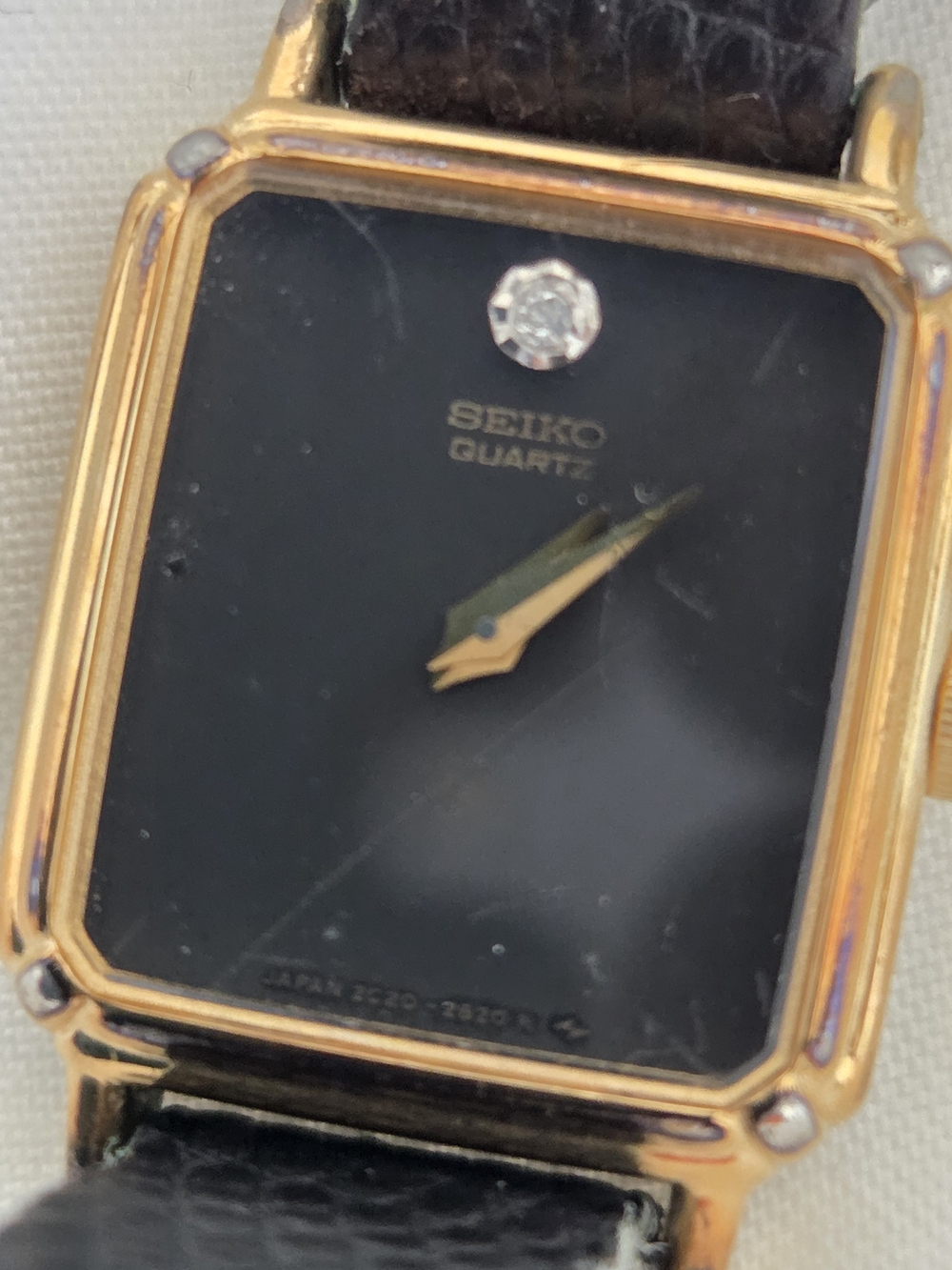 Vintage Seiko Tank Watch Black Dial Diamond Accent AS IS For Parts Repair